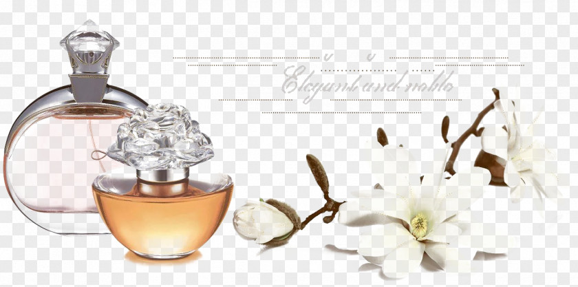 Perfume And White Flowers Bottles Designer PNG