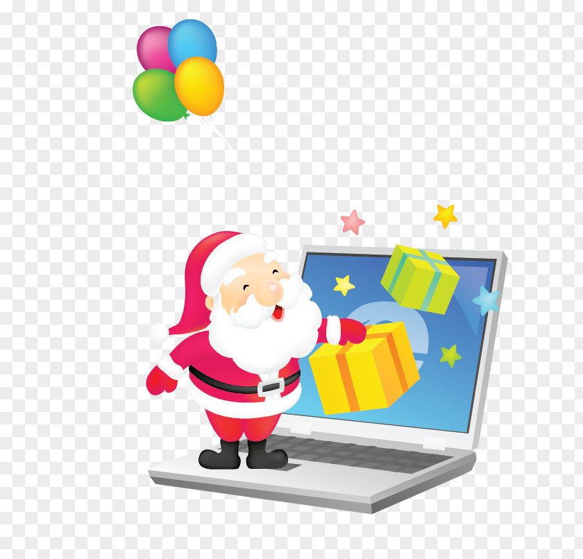 Computer Cartoon Christmas Balloon Decoration Santa Claus Card PNG