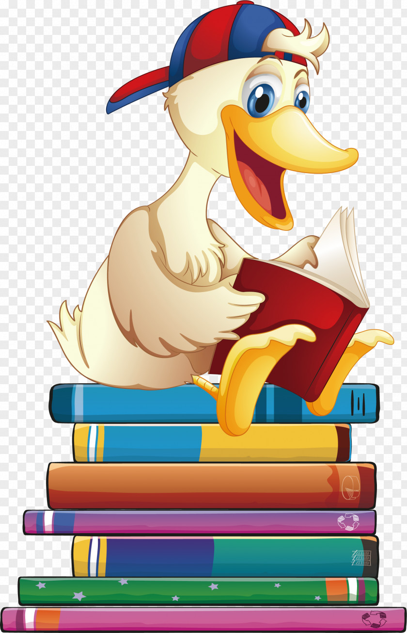 A Duck Sitting On Book Cartoon Stock Photography Illustration PNG