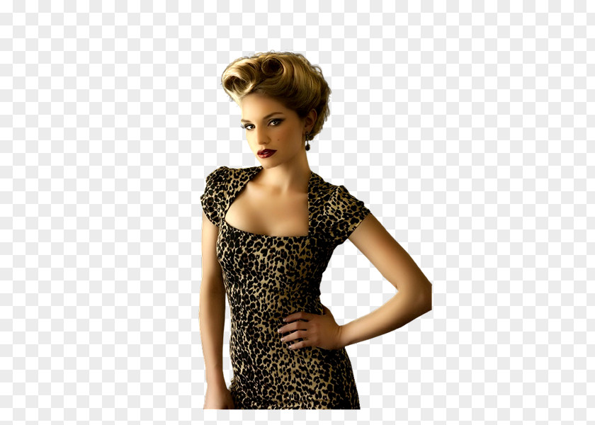 Model Blond Hairstyle Fashion Animal Print PNG
