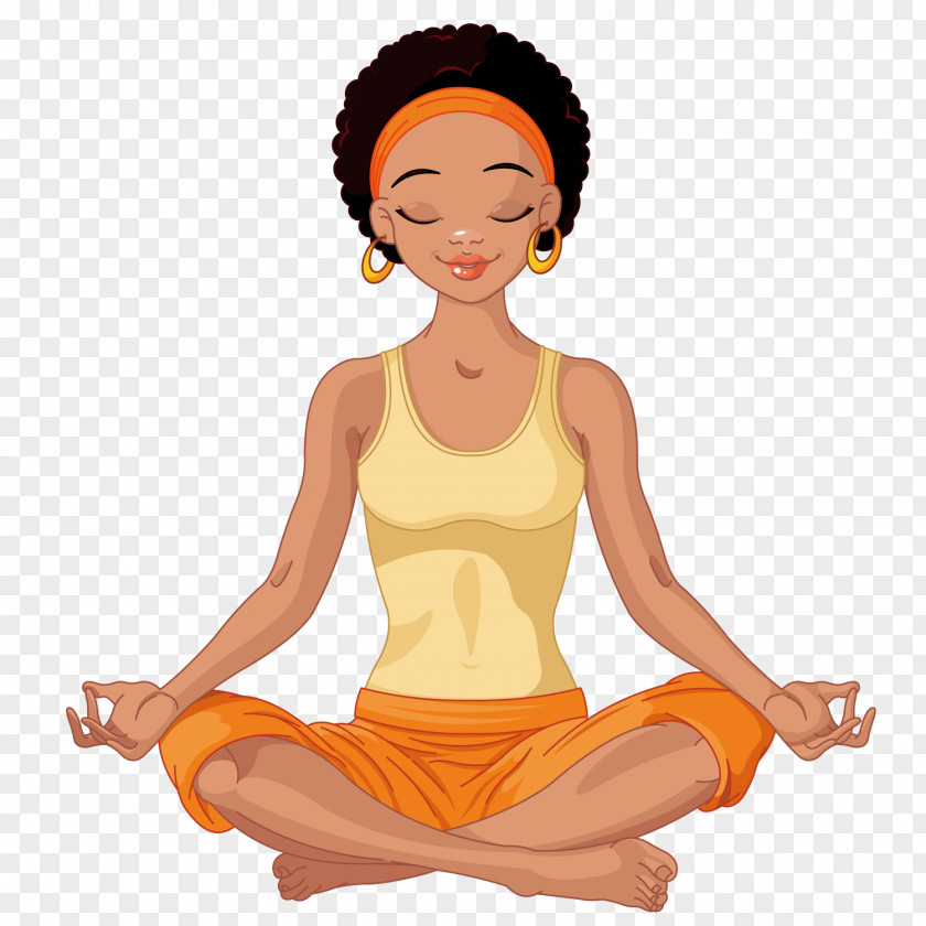 Practicing Yoga Short Hair Woman Lotus Position African American Clip Art PNG