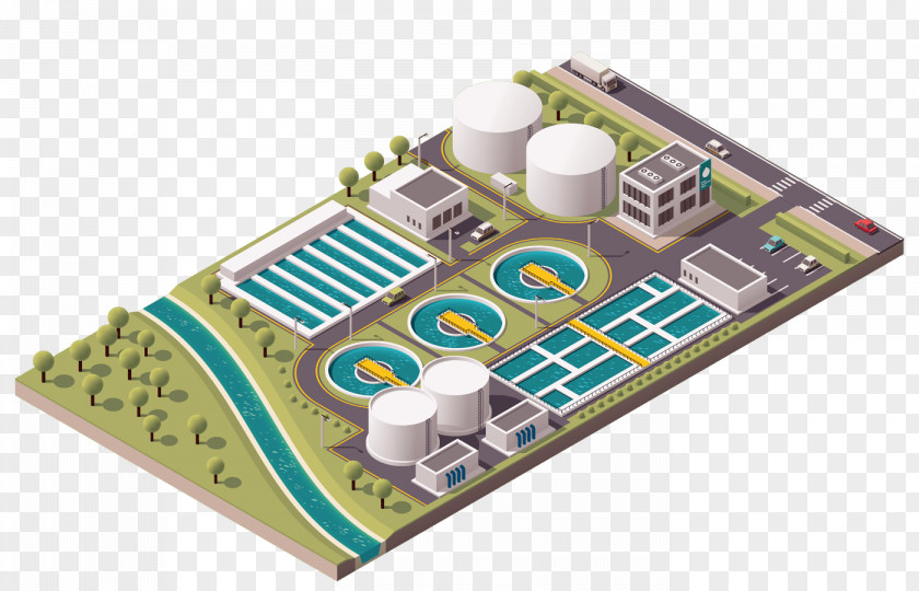 3d Isometric Building Sewage Treatment Water Wastewater Industry PNG