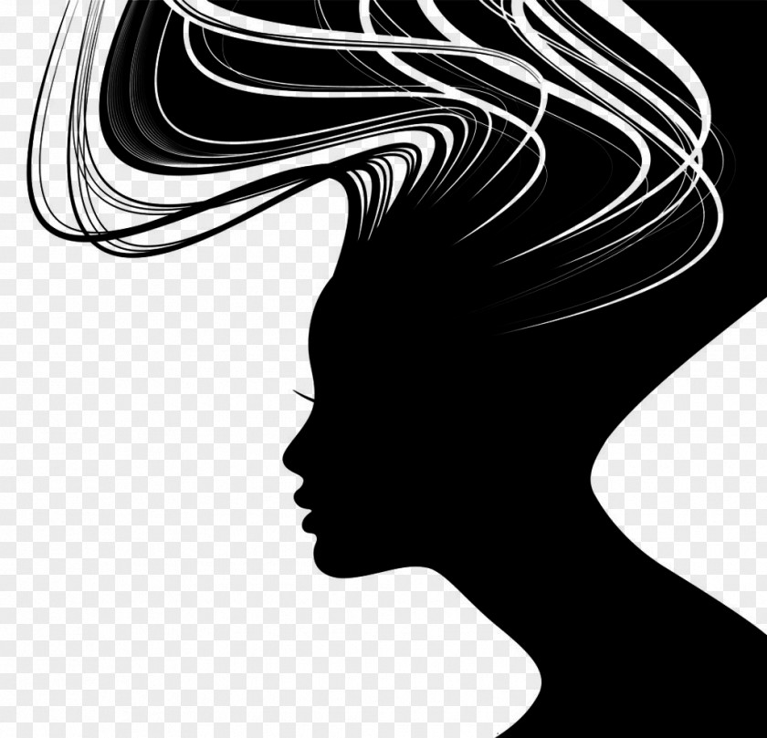 Black Long Hair Beauty Shadow Woman Silhouette Face Illustration PNG