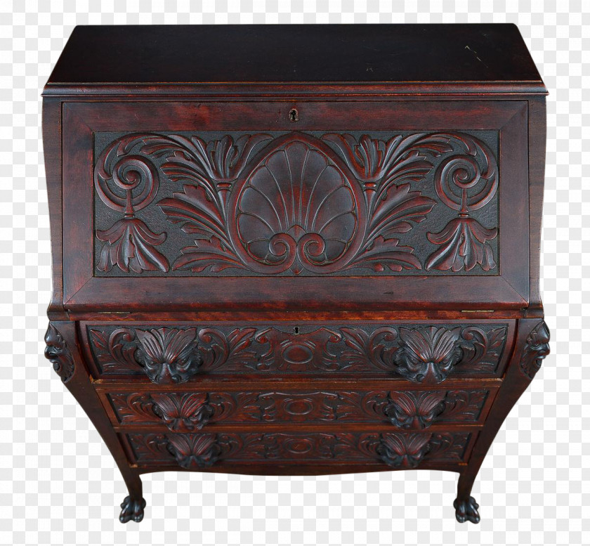 Mahogany Bedside Tables Drawer Wood Carving Desk PNG