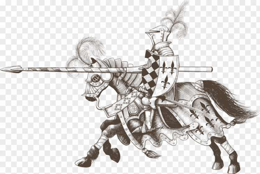 Vector Horse Armor Knight Jousting Spear Tournament PNG
