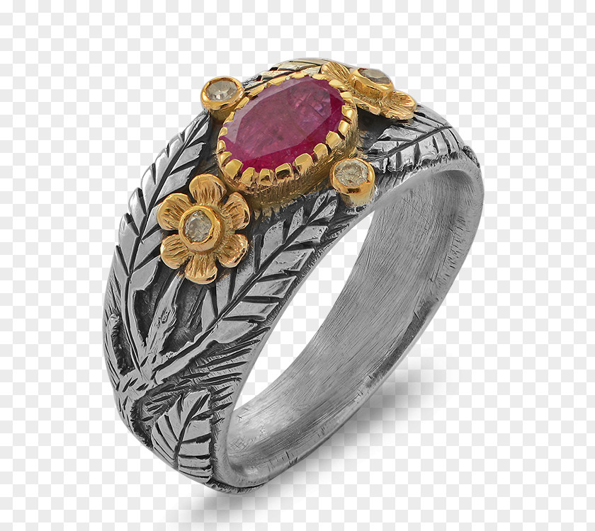 Emerald Ruby Sapphire Flower Ring Diamond Jewellery PNG