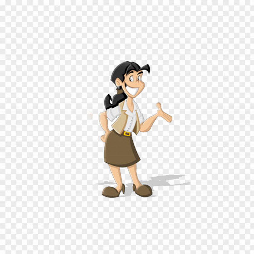 Lady Smile Welcome Gesture Cartoon Q-version Illustration PNG