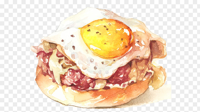 Watercolor Breakfast Sandwich Egg Fried PNG