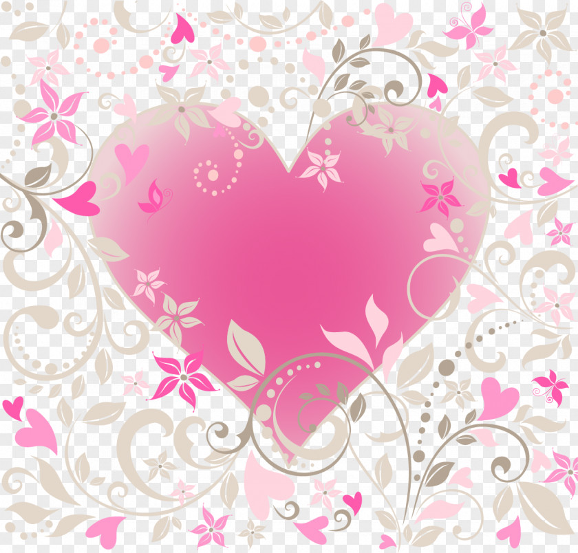Vector Pink Flowers Heart Flower Valentines Day Illustration PNG