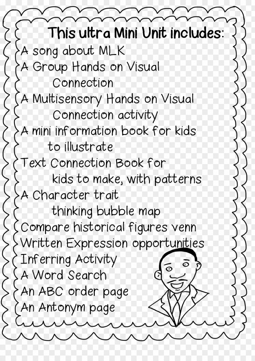 Black History Month First Grade Martin Luther King Jr. Day Worksheet PNG