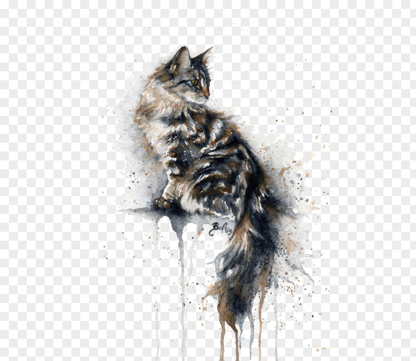 Elevated On A Cat Kitten Watercolor Painting Drawing PNG