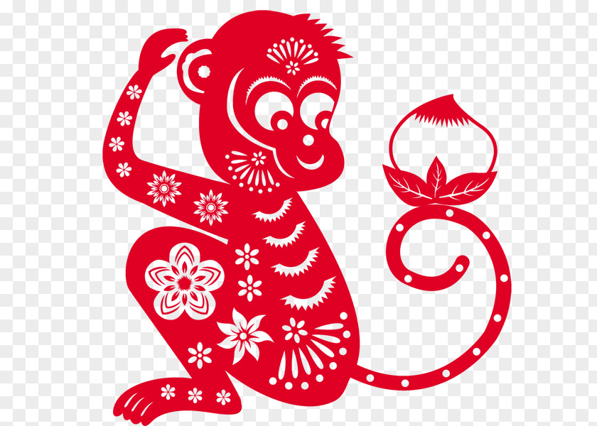 Monkey Paper-cut Chinese New Year Greeting Card Calendar PNG