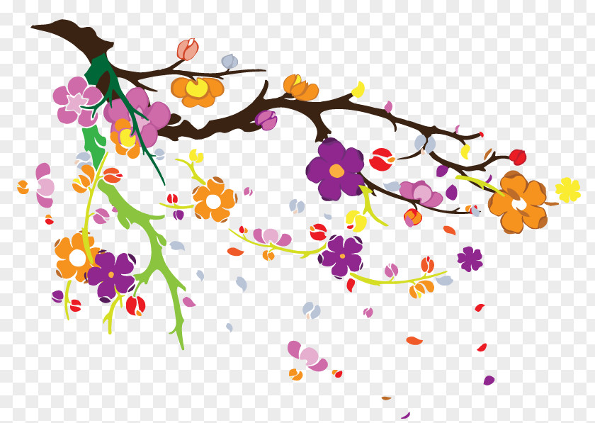 Vector Flowers Branch Lion Dance Chinese New Year Floral Design PNG