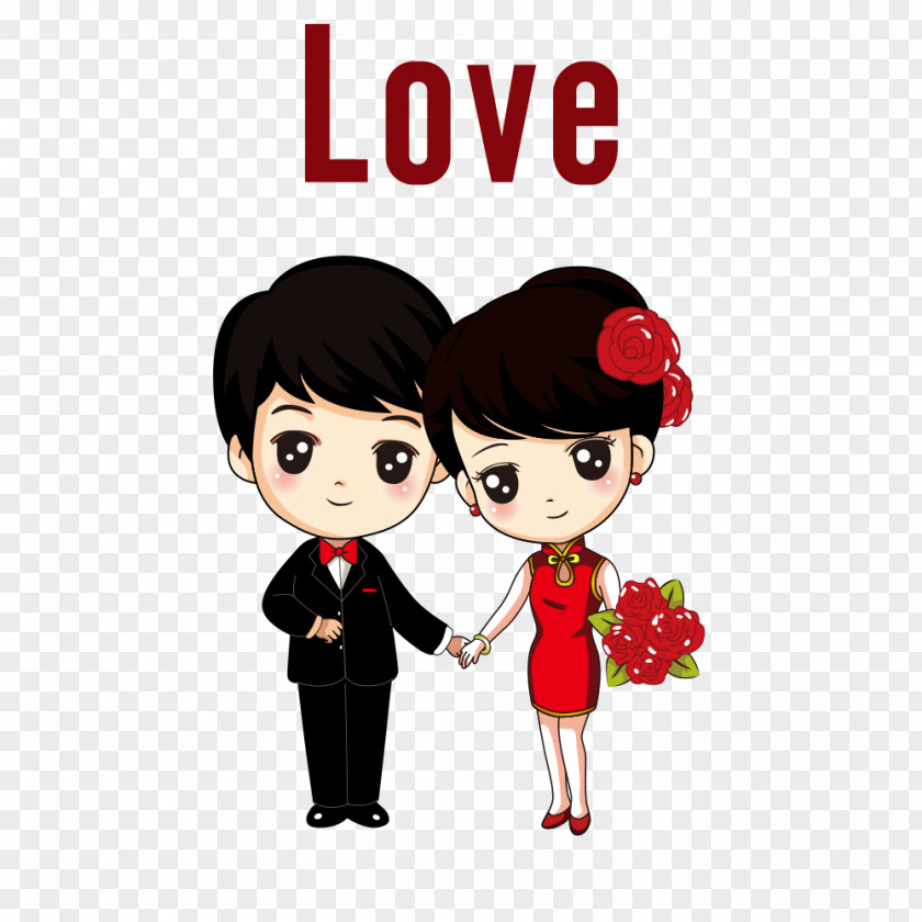 Vector Cartoon Bride And Groom Drawing Marriage Film PNG