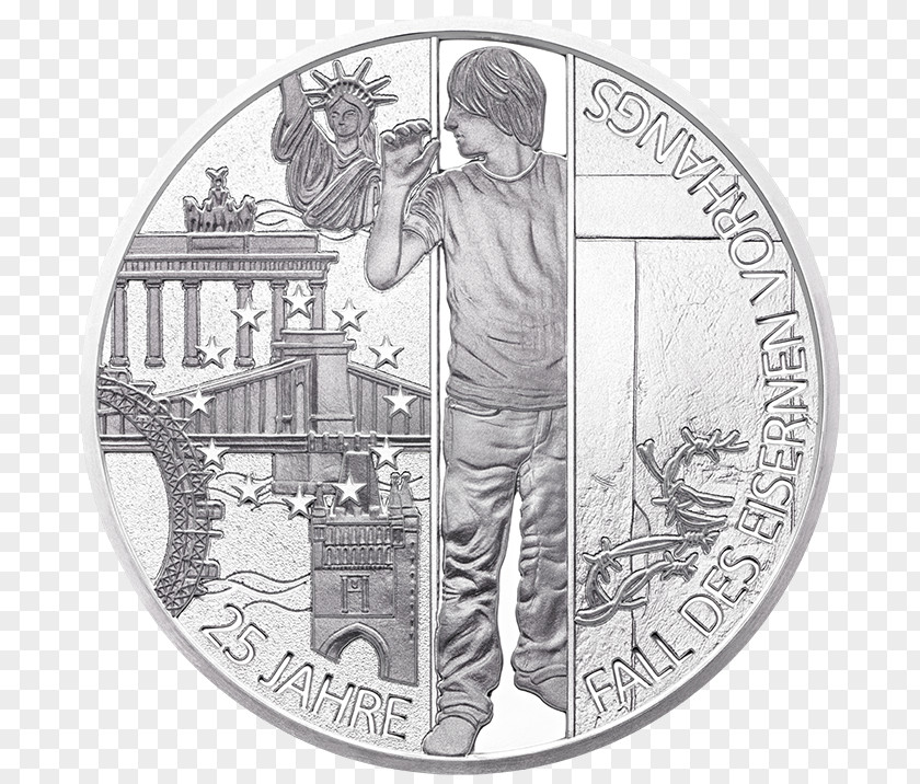 Fall Of The Berlin Wall Iron Curtain Coin Year Award Delcam Germany PNG