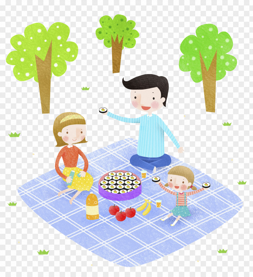 Picnic Family Food Cartoon Illustration PNG