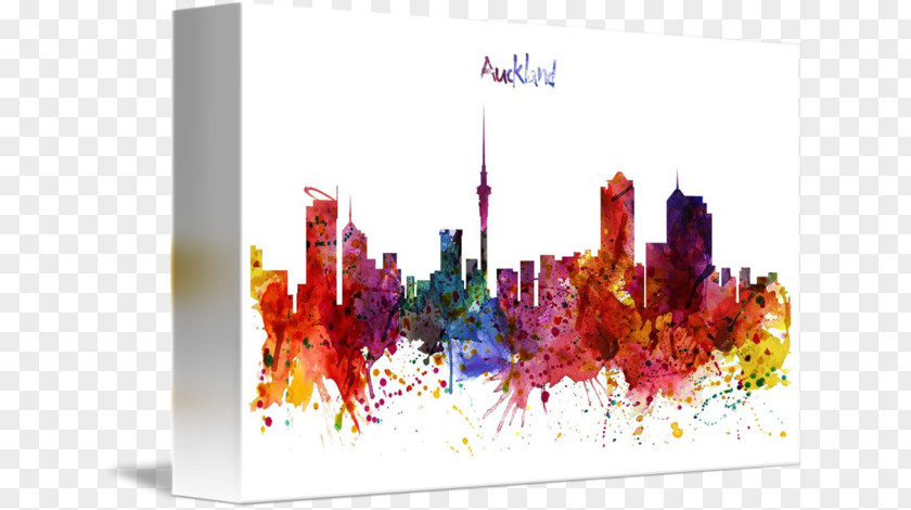 Watercolor Skyline Auckland Painting Art PNG