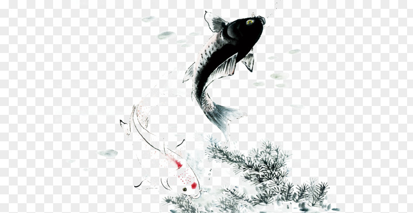 Ink Fish Koi China Wash Painting Chinese PNG