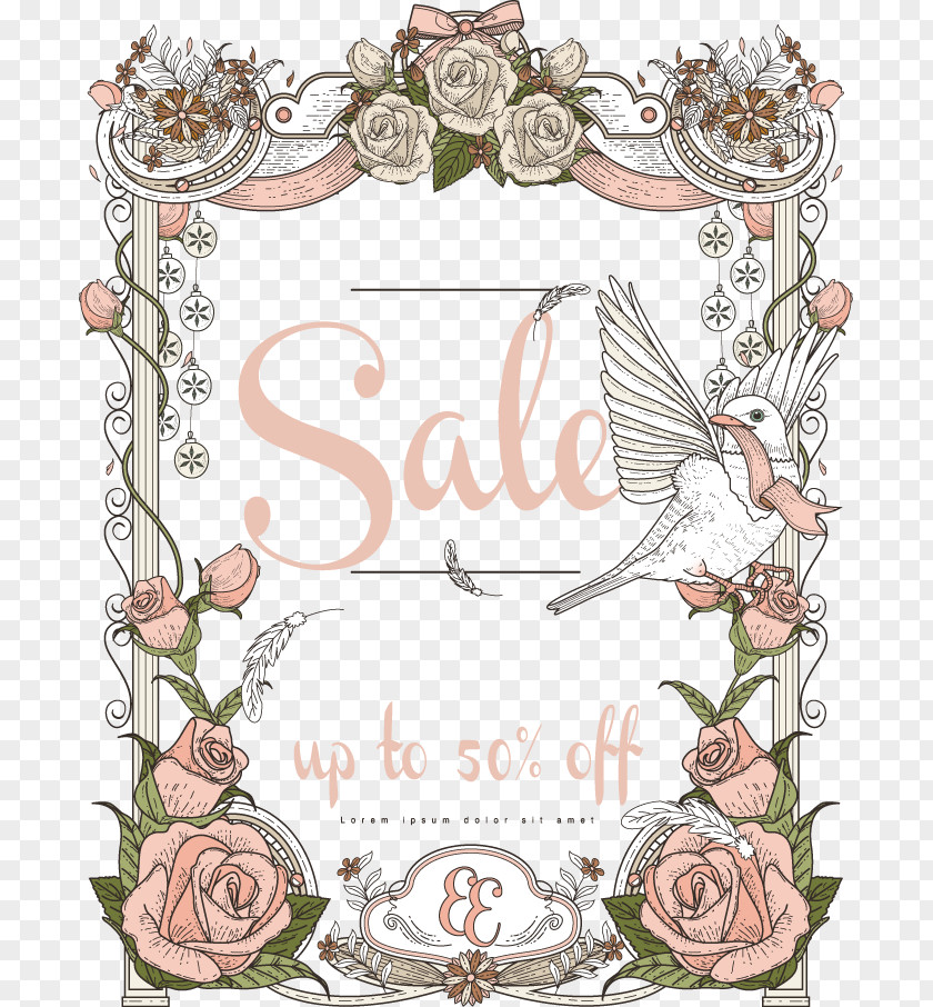 Beautiful European Style Floral Pattern Promotions Poster Stock Photography Illustration PNG