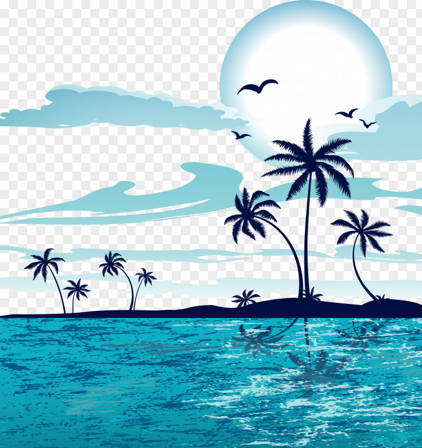 Vector Cartoon Sea Sunset Sandy Beach PNG