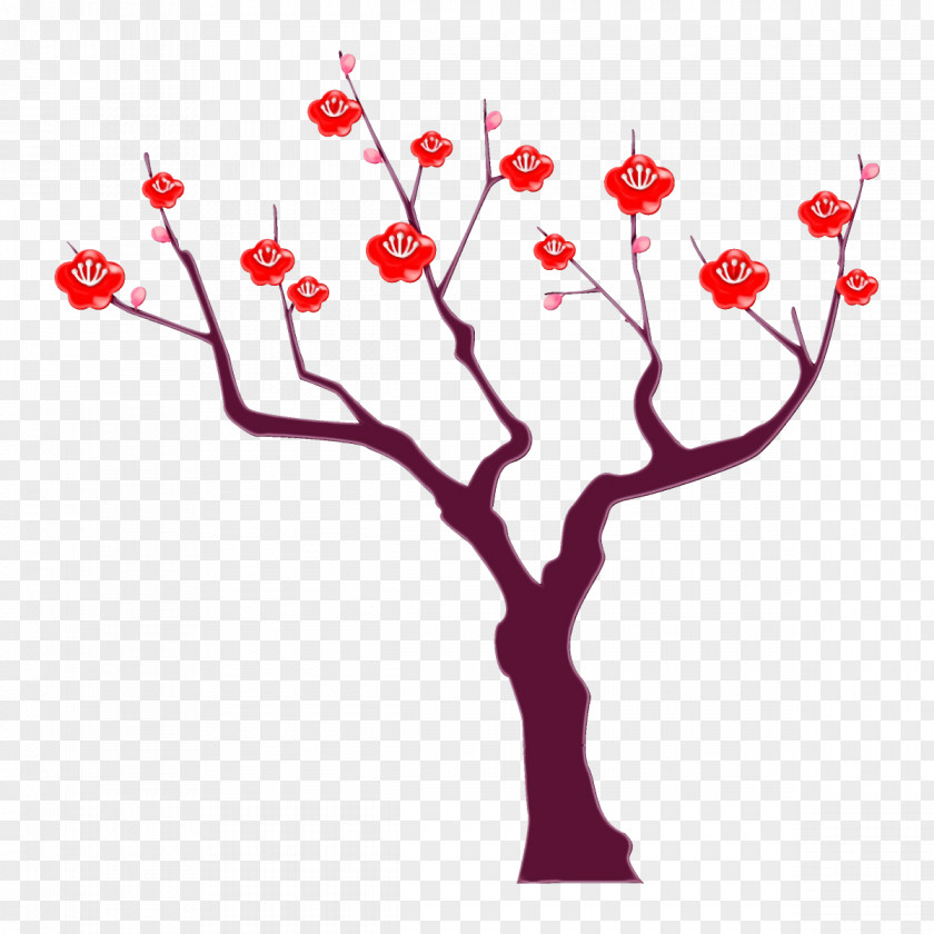 Red Branch Tree Plant Flower PNG