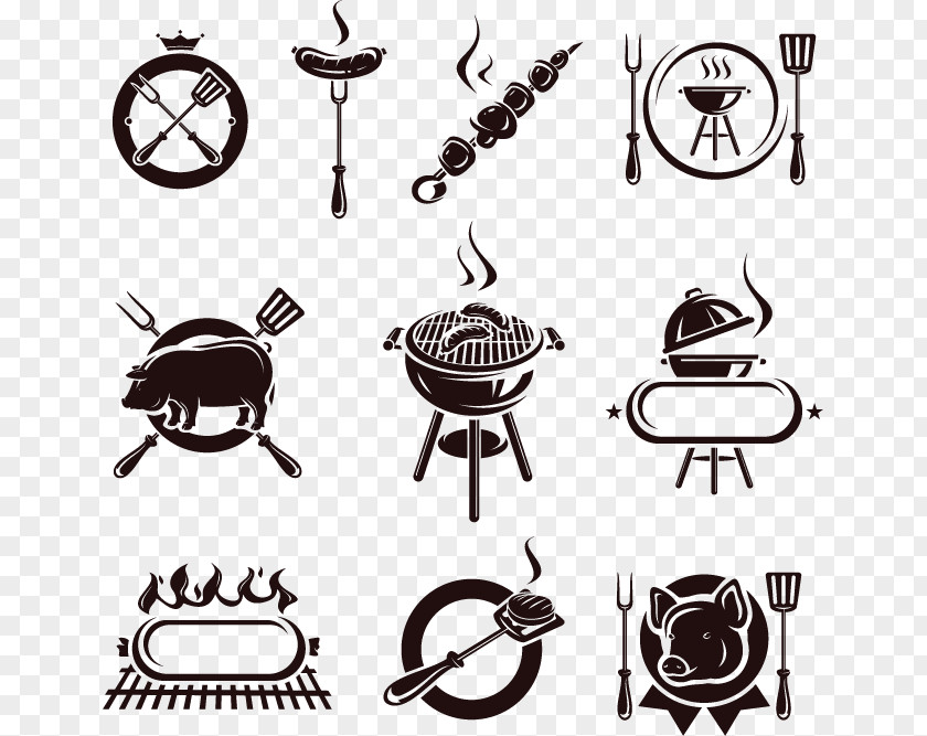 Black And White Hand-drawn Elements Of Barbecue Chicken Grilling Fish PNG