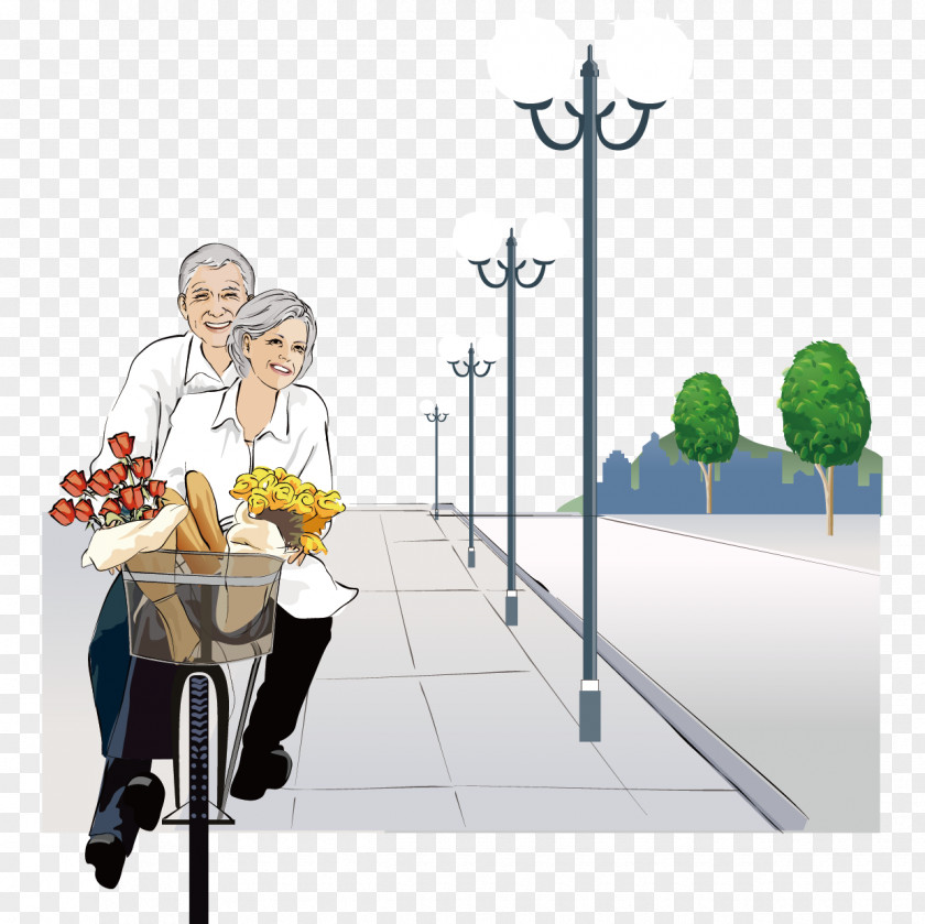 Vector Romantic Couple Cycling Old Age Health PNG