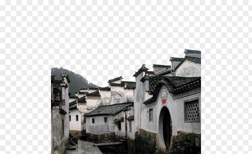 Huizhou Street And Moon Gate Courtyard Xidi District Hongcunzhen Huangshan Mountain PNG