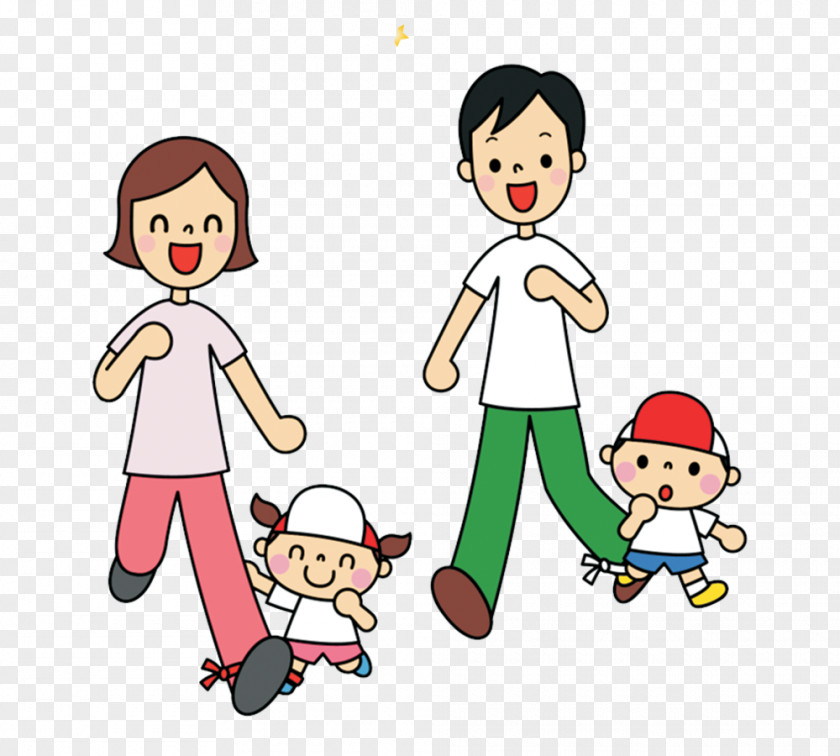 Cartoon Hand-painted Running Family Download PNG
