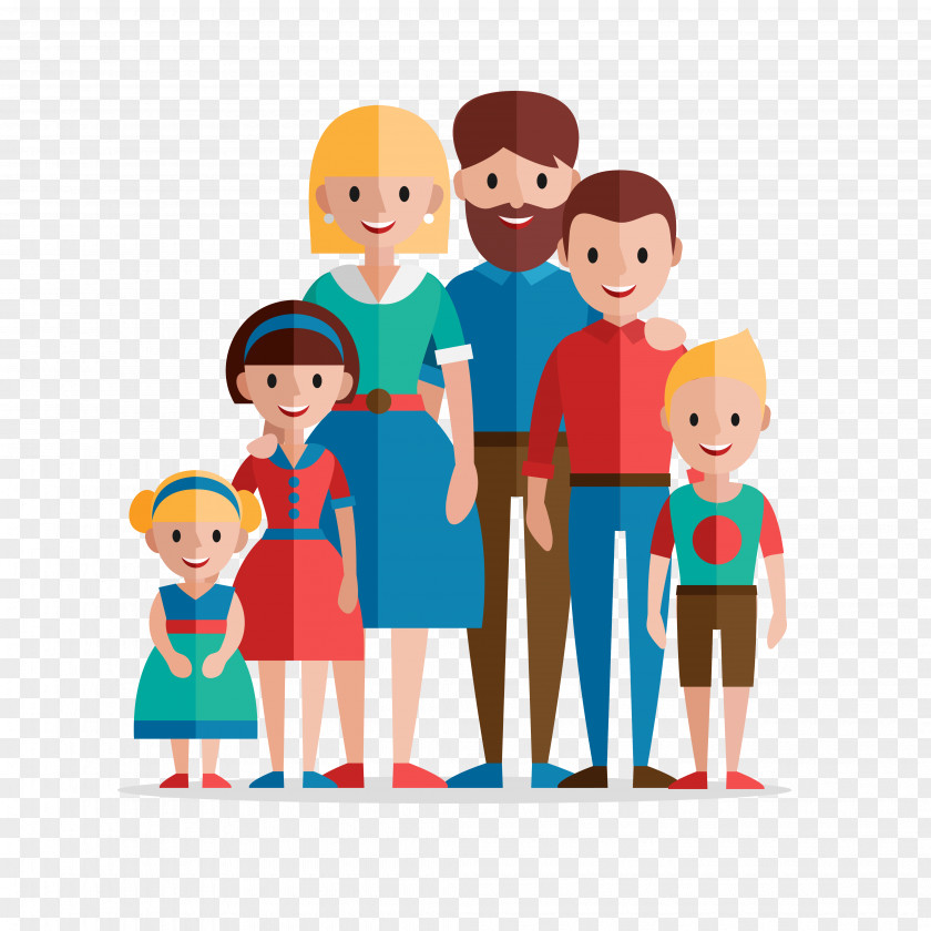 Vector Family Home Evening Flat Design Illustration PNG