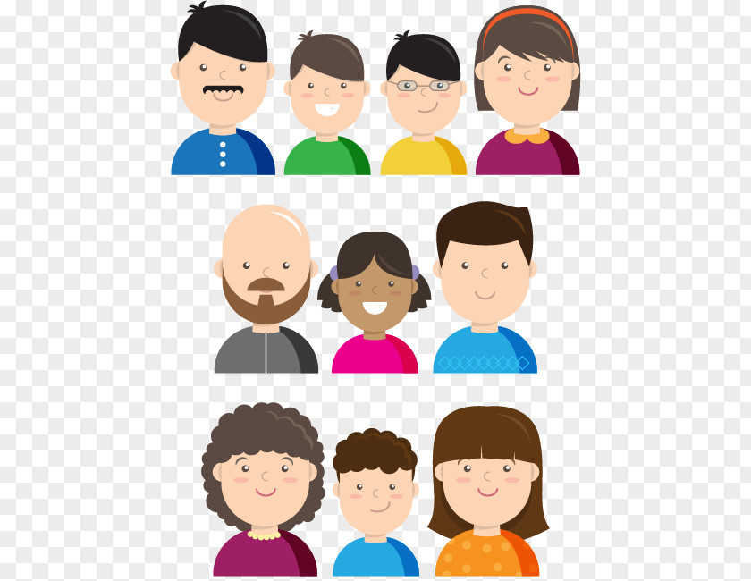 3 Group Cartoon Character Design Vector Family Illustration PNG