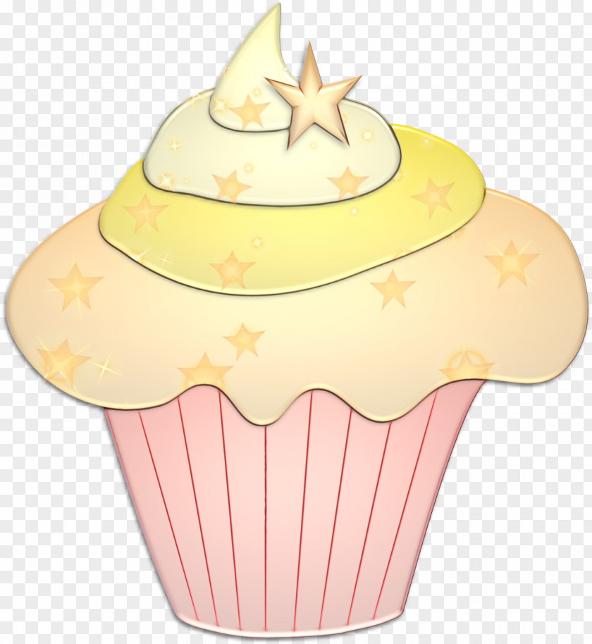 Dessert Yellow Cupcake Baking Cup Icing Buttercream Pink PNG