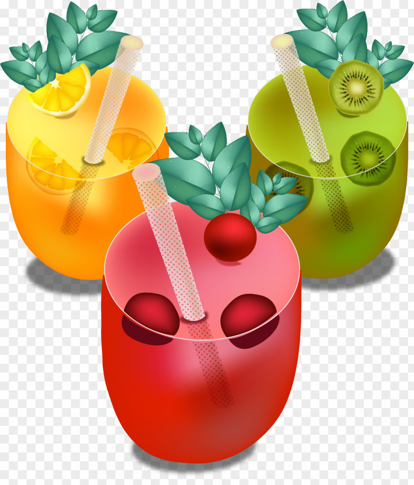 Vector Hand Painted Three Cups Of Juice Orange Cocktail Apple Fruit PNG