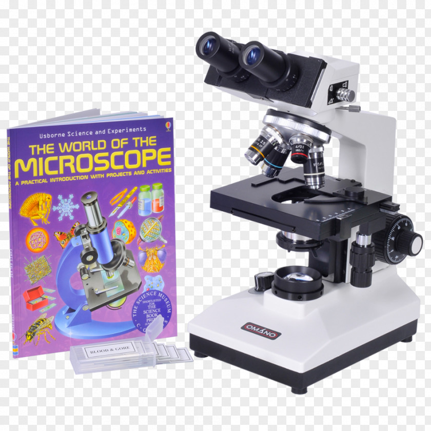 Microscope Optical Stereo AmScope 40X-2500X LED Lab Binocular Compound With Double Layer Mechanical Stage + Book 100 Coverslips & 50 Blank Slides PNG