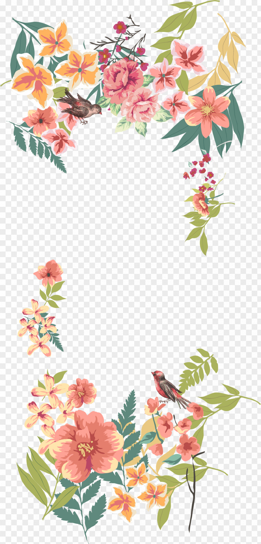 Vector Hand Painted Flower Borders Euclidean Floral Design PNG