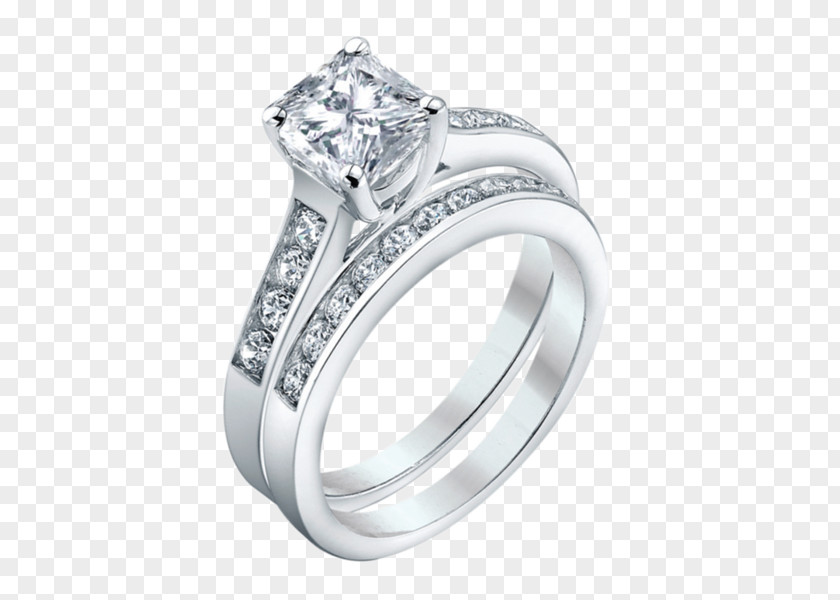 Gold Princess Cut Engagement Ring Wedding Diamond PNG