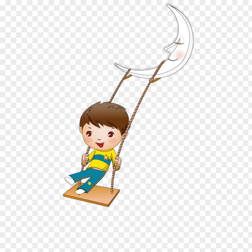 Moon Swing Cartoon Child Illustration PNG