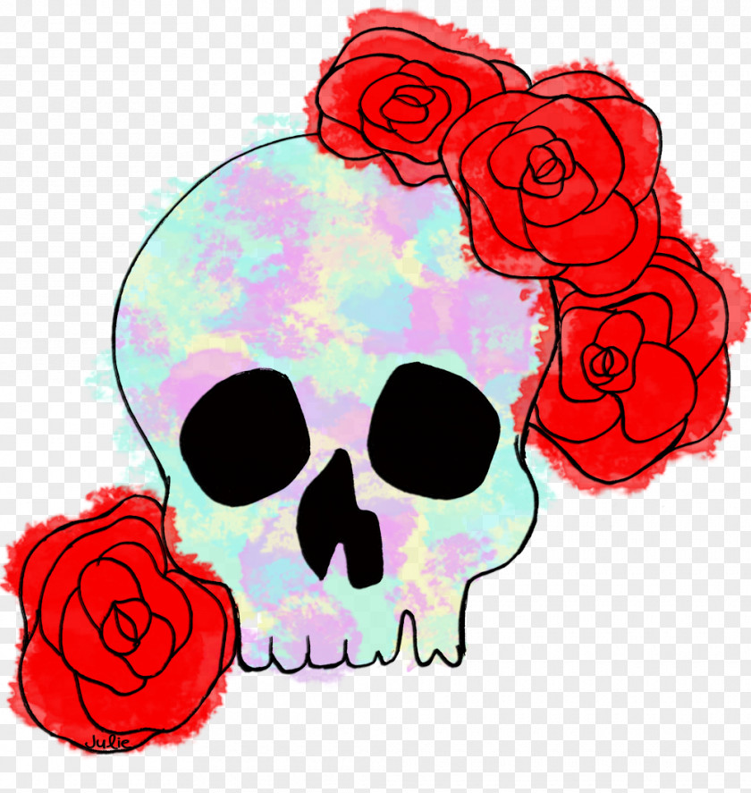 Skull Garden Roses Floral Design Watercolor Painting Clip Art PNG