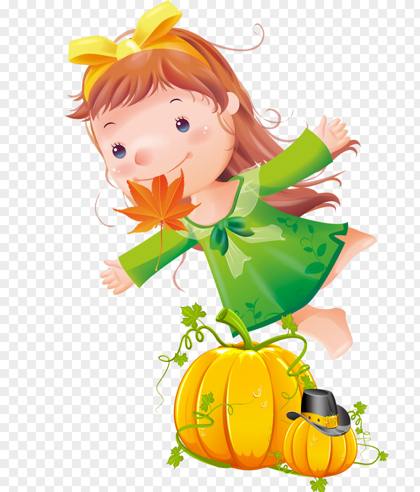 Cute Cartoon Autumn Childhood Wallpaper PNG