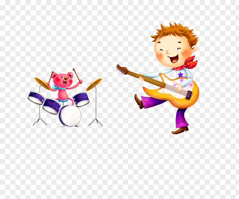 Hand-painted Child Children Pattern Electric Guitar PNG
