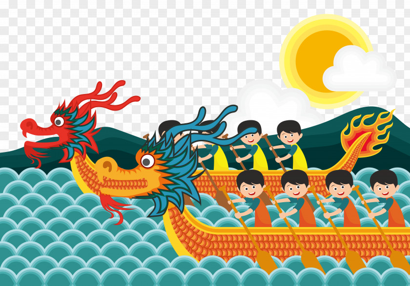 Young Man With A Dragon Boat Zongzi Festival Cartoon Illustration PNG
