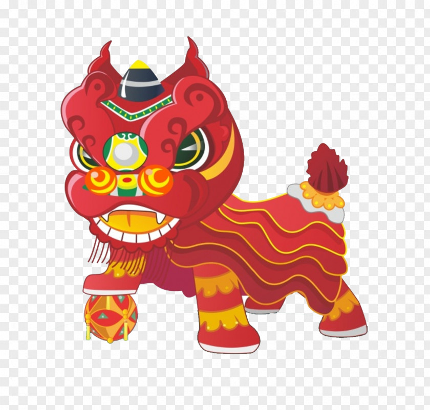 Red Festive Lion Dance China Cartoon PNG
