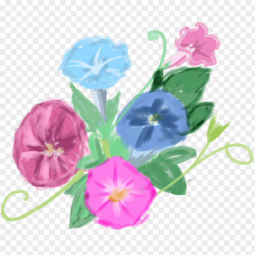 Japanese Morning Glory Watercolor Painting Illustration PNG