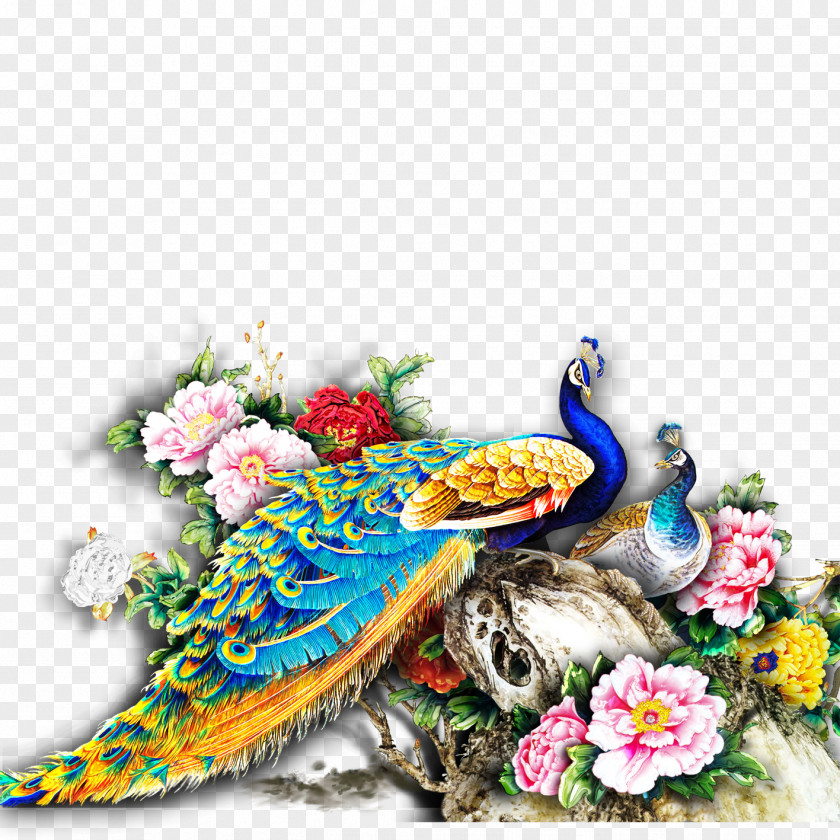 Peacock Paper Wall Painting Mural PNG