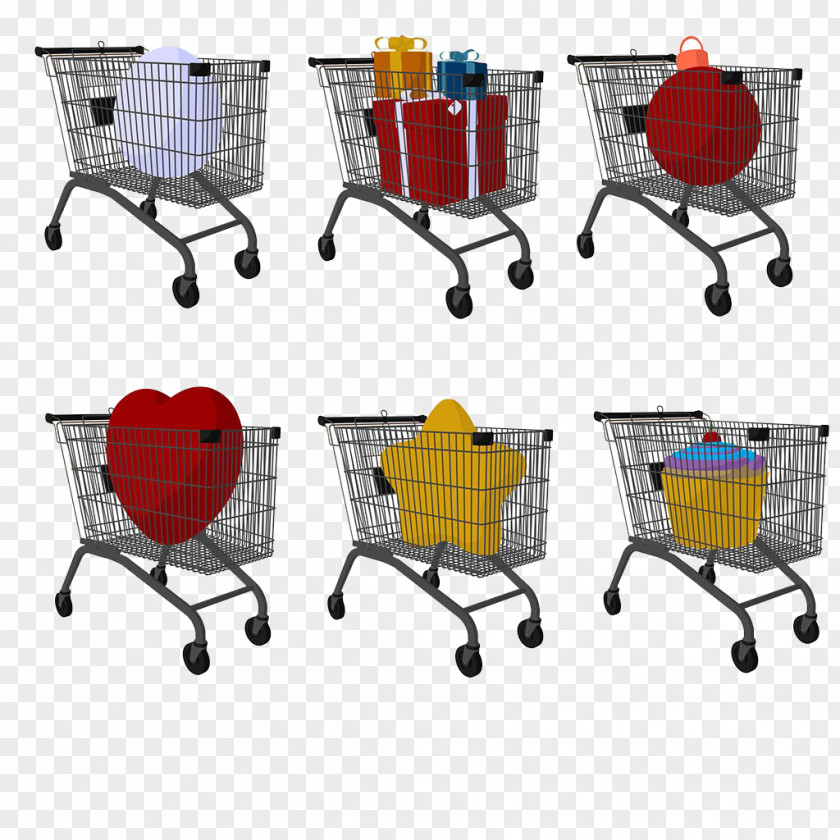 6 Shopping Cart Illustrator Greeting Card Valentines Day Illustration PNG