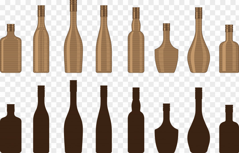 Bottle Set Wine Shape Glass PNG