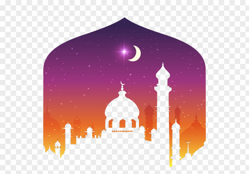 Moonlight Castle Eid Al-Fitr Kartu Lebaran Illustration PNG