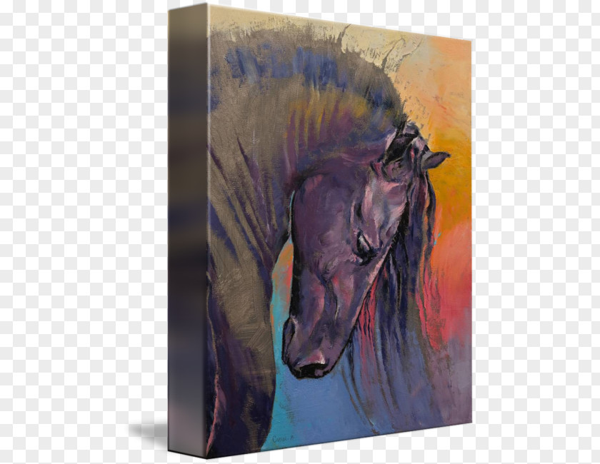 Friesian Horse Watercolor Painting Canvas Oil PNG