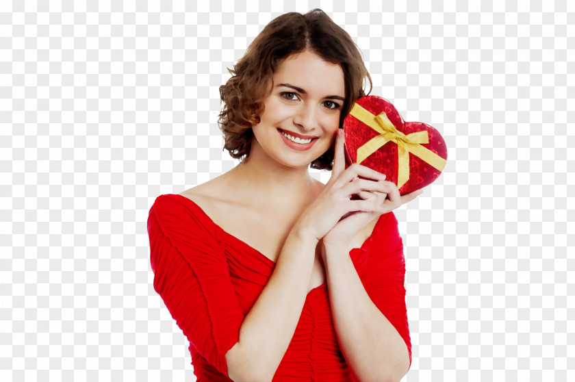 Brown Hair Holiday Red Lip Heart PNG