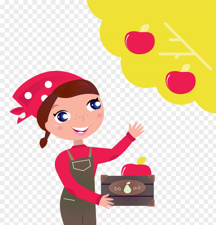 Cartoon Characters, Rural Women Picking Apples Drawing Royalty-free Illustration PNG